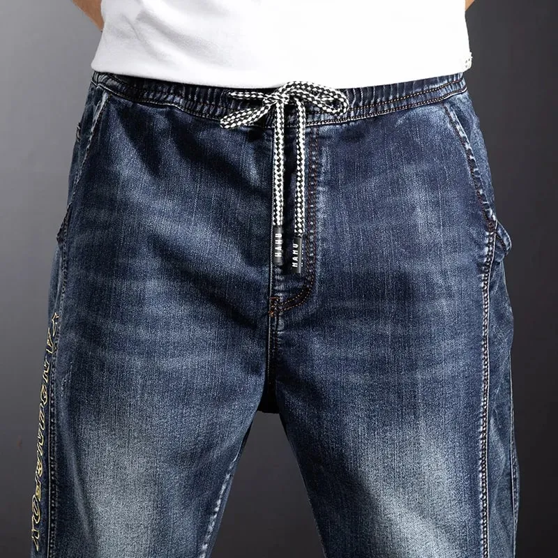 American Summer Men's Loose Denim Cropped Pants Fashionable Street Hip-hop Skateboard Workwear Ripped Jeans Plus Size Pants