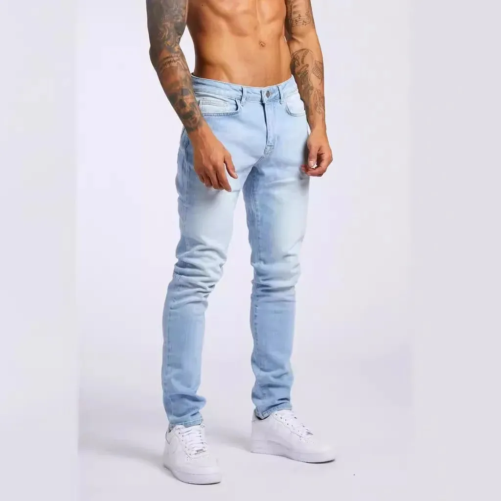 Men New Trendy Slim Fit High Waist Denim Pants Washed Straight‑Leg Casual Jeans For Men
