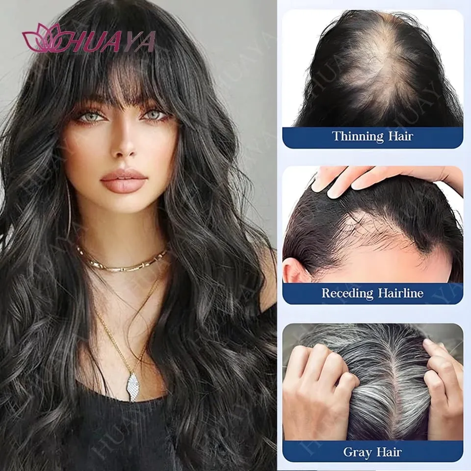 Synthetic 3 Clips In Topper Long Wavy Hairpiece Black Brown Women Fake Hair Clip In Hair Extensions With Bangs Fake Hairpiere