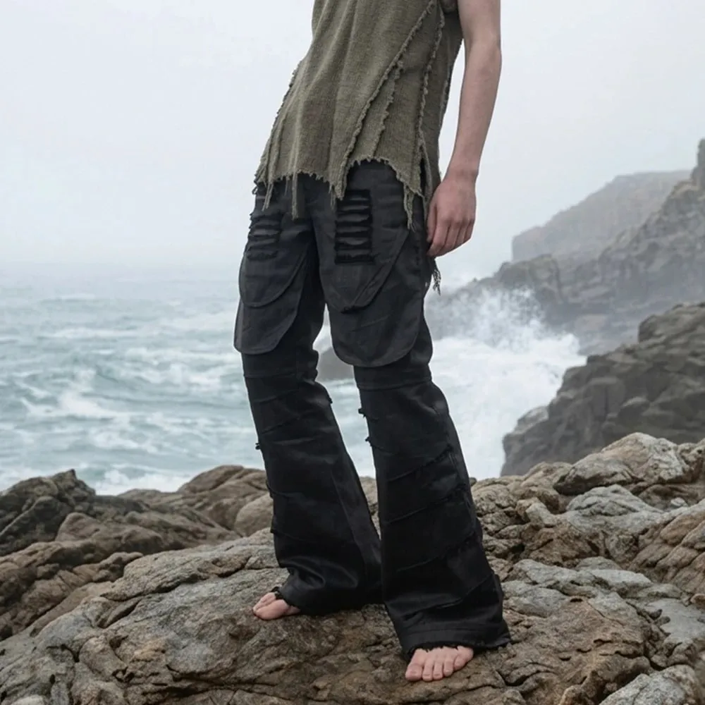 Streetwear Brush Wax Triple Tassel Jeans Pants for Men Frayed Hole Harajuku Ropa Hombre Baggy Casual Denim Trousers Oversized