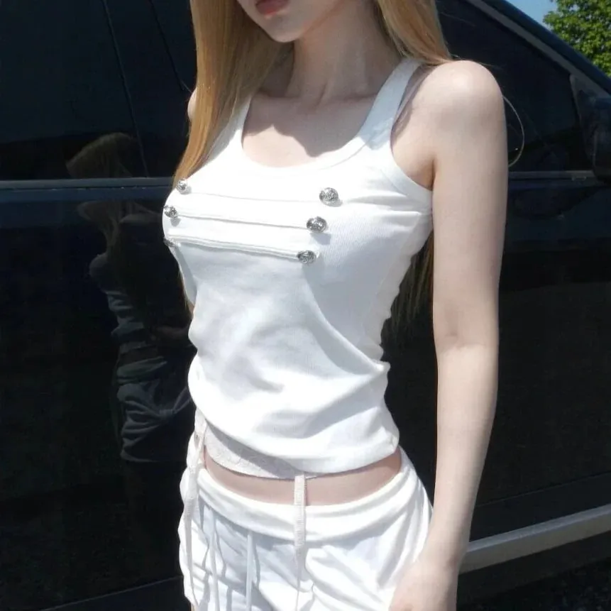 European American Street Style Women Tank Top Summer Vintage Cami Inner Wear Pure Desire Slim Fit High End Unique Design Sleevel