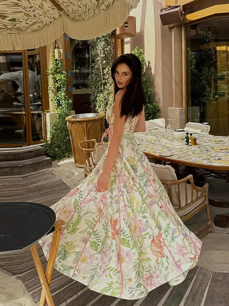 Elegant Printed Women's Dress Sleeveless Halter Waist-Closed A-Line Lady Dresses 2026 Spring Summer Fashion Female Vacation Robe — image 4