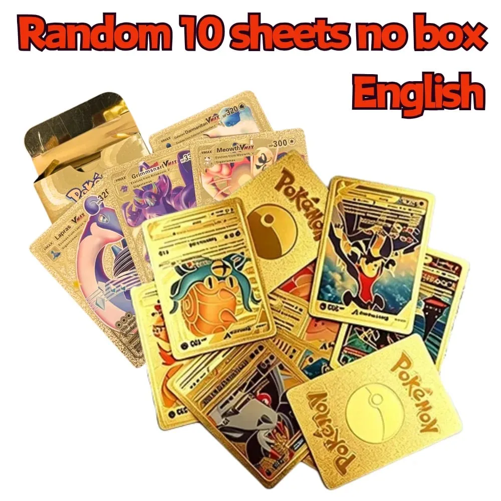 English 10-55Pcs Pokémon Gold Foil Cards Golden Letters English Game Card Charizard Vmax Gx Series Gift