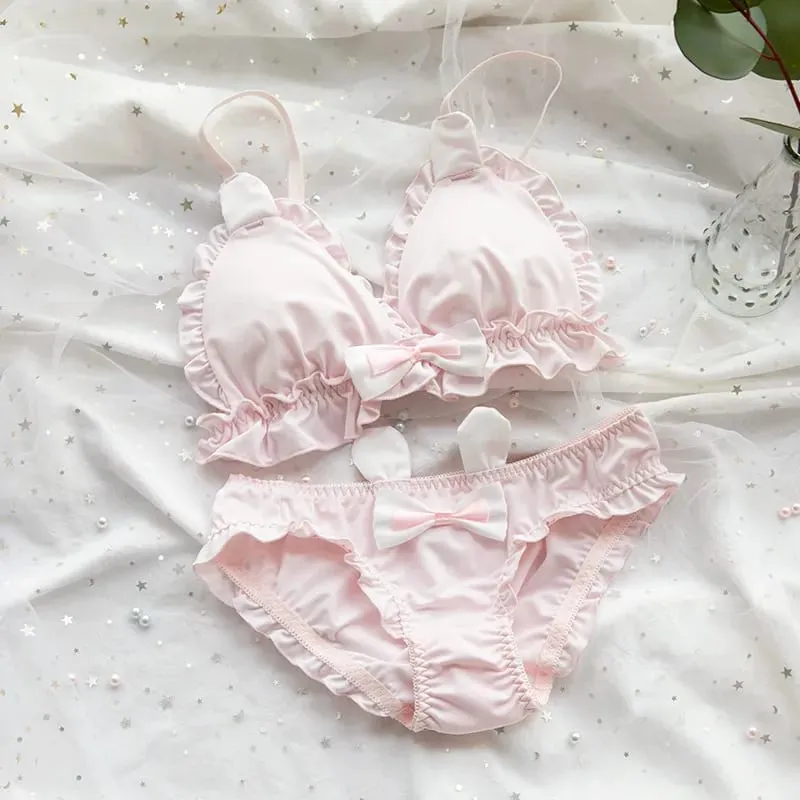 Japanese soft girl bra set cute kitten paw design milk silk fabric wire-free triangular cup women's lingerie — image 6