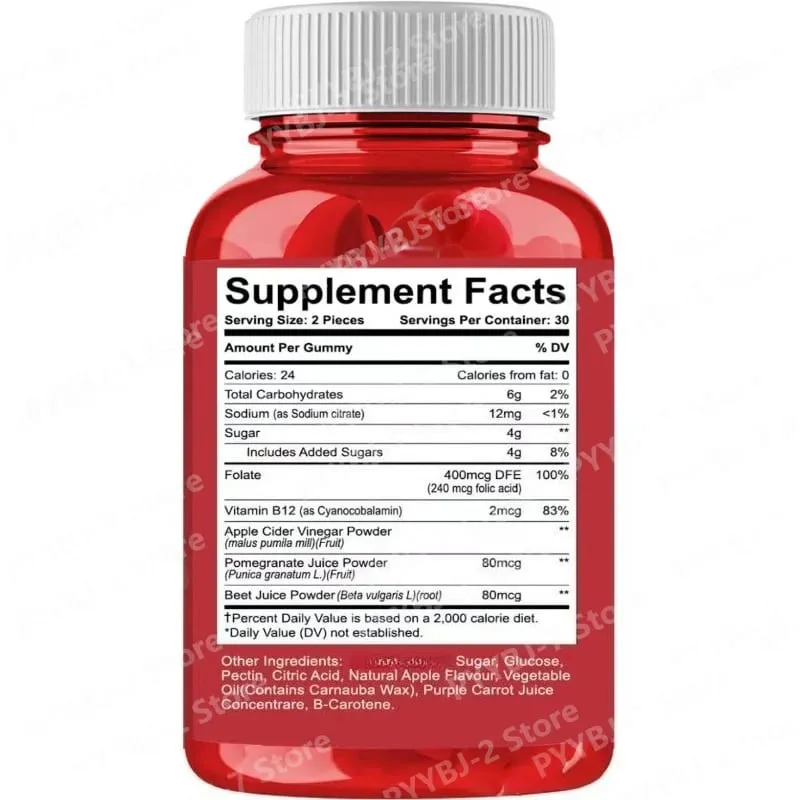 Apple Cider Vinegar Gummies Support Metabolism Digestive Health with Vitamin B12 & Folate – 60 Gummies