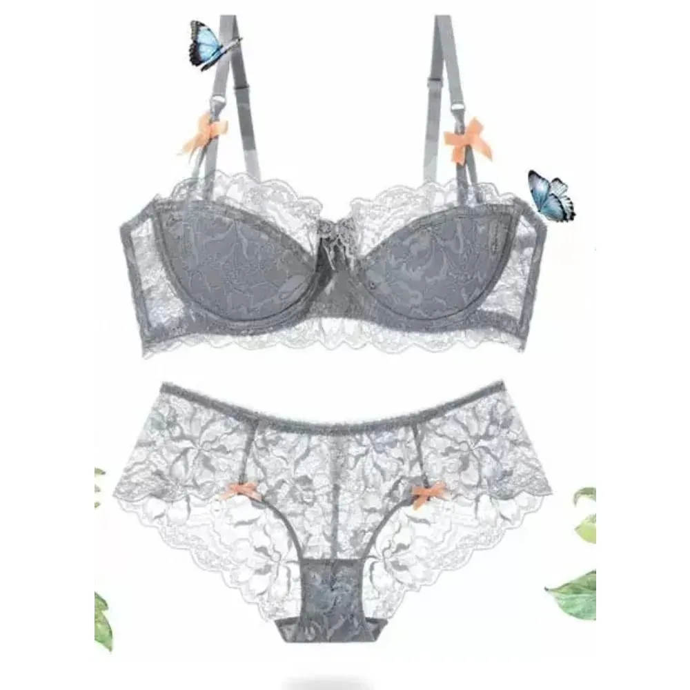 セクシー Trend Summer Half Cup Bra Set Thin Large Bust Minimizer Gathered Abstinence Lingerie For Women Daily Sleep Casual Wear