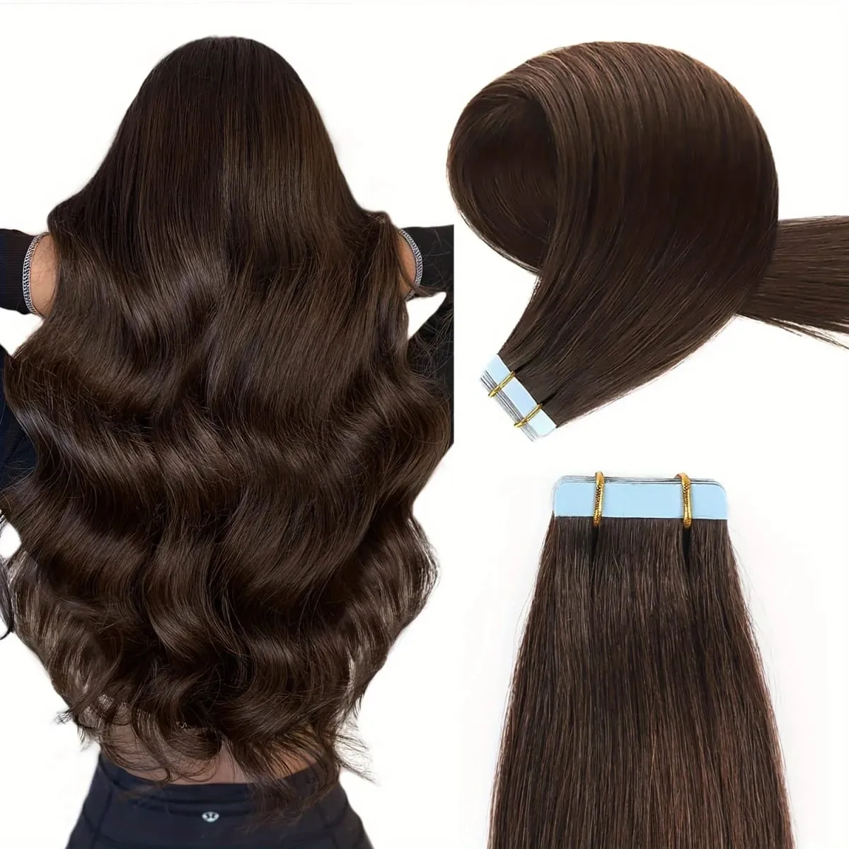 Ugeat Tape in Synthetic Hair Extensions 24' Machine Remy Hair Straight Hair Ombre Blonde Color Hair 3g/Pcs 30G/10 Pcs