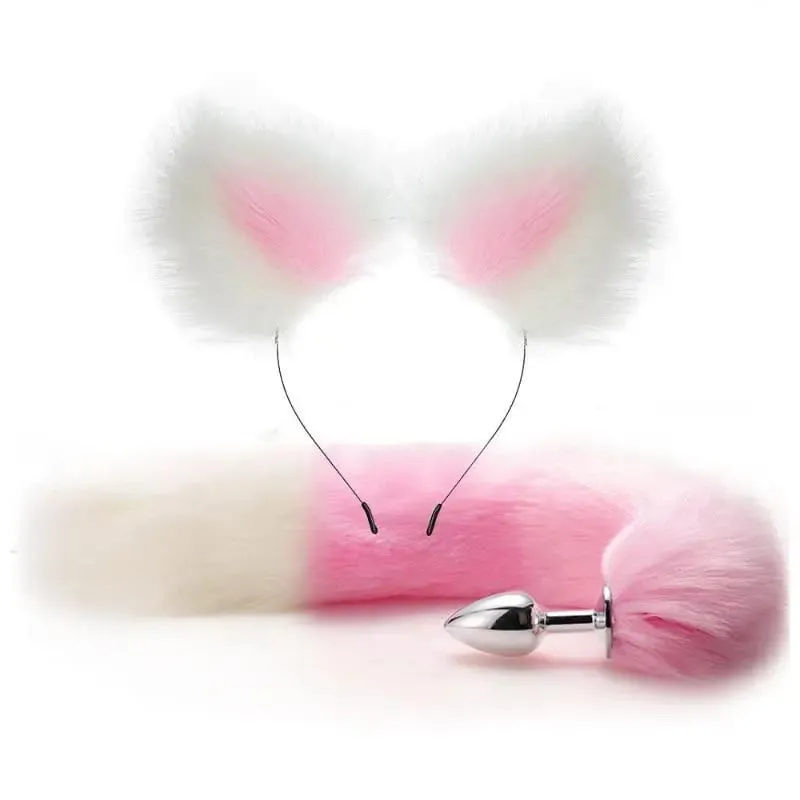 40cm Fox Tail Anal Plug Plush Cat Ears Headbands Set Butt Plug Tail Erotic Cosplay Sex Toys Women Anal Masturbation