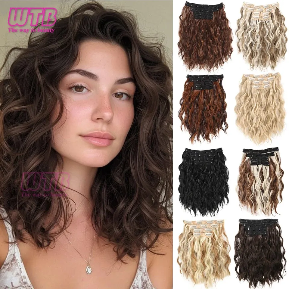 Clip In Hair Extension Synthetic Hair 12Inch 4 PCS Set Wavy Curly Hair Extension Synthetic Hairpieces Para sa Babaeng Babae Araw-araw na Paggamit