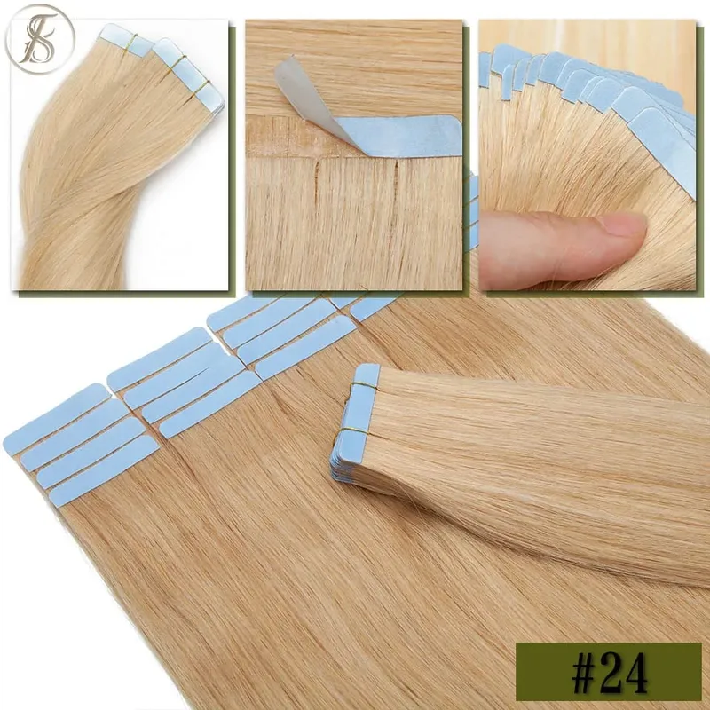 Straight Tape In Hair Extensions 10/20Pcs Real Human Hair Extensions Seamless Invisible Skin Weft Tape In Hair for Women
