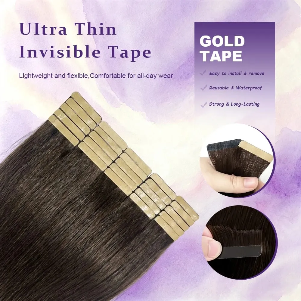 16-22 Inch Tape in Hair Extensions Human Hair Seamless Invisible Remy Hair Extensions Tape ins for Women Brazilian Dark Brown 21Pcs 50g 100% Human Hair