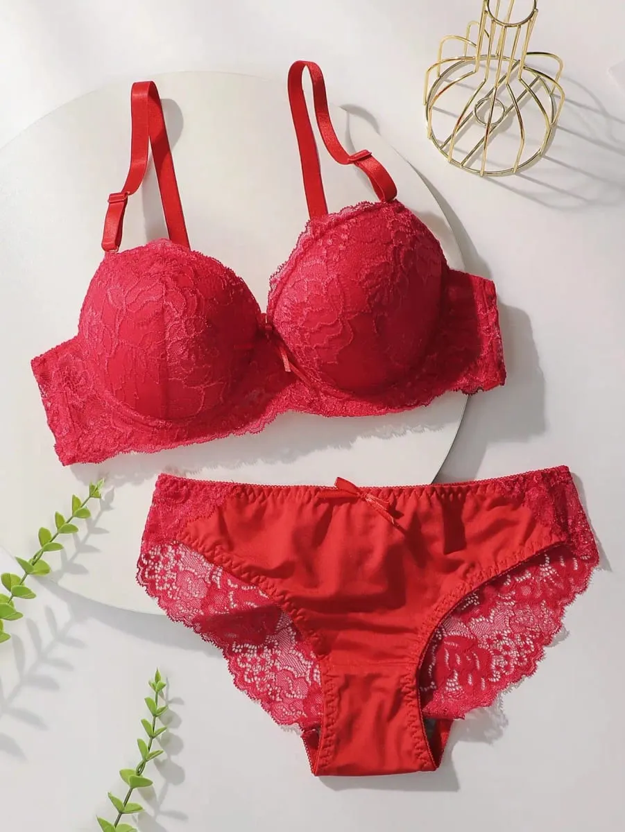 Red Lace Sexy Lingerie Set For Women's Gathering Push Up Underwear For Women's Flower Underwear Set A2155