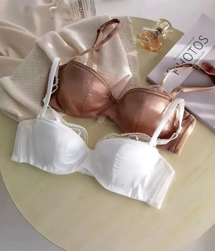 Thin section half cup underwear set panties small breasts gathered large size lingerie ultra-thin sexy lace girls bra new