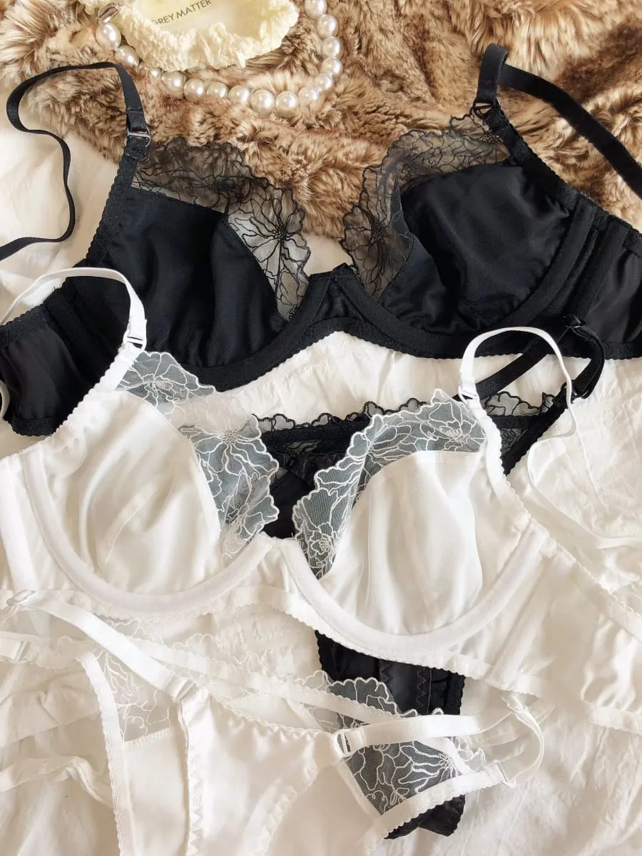 French Ultra Thin Women Lingerie Set Satin Lace Splicing Comfort Bras Leopard Print Temptation Bra and Thong Sets Underwear