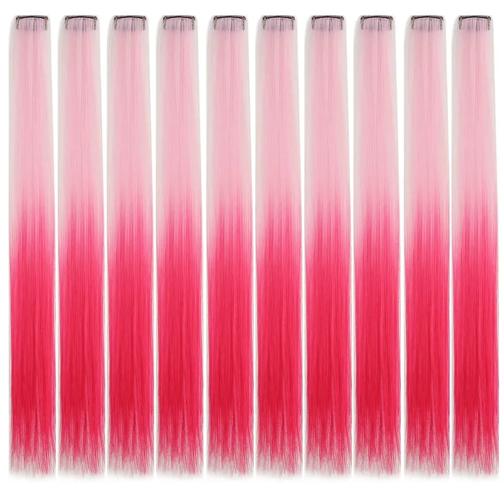 10pcs Colored Party Highlights Clip in Hair Extensions for Girls 18 inches Omber 2 colors Straight Hair Synthetic Hairpieces