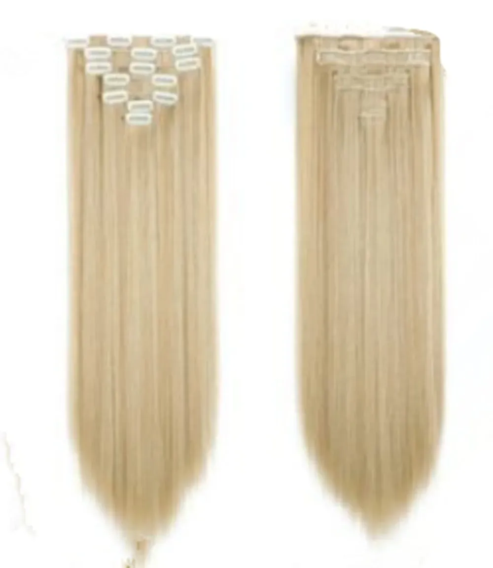 7Pcs 16 Clips Clip In Hair Extensions 150g Long Straight Synthetic Hair Pieces For Women Natural Black Brown Highlight Blonde