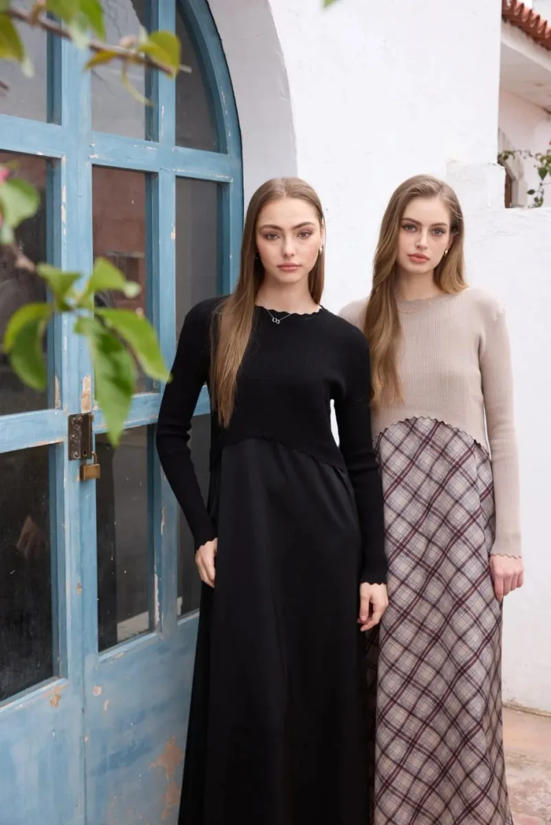 AS SS26 Luxe elegance slip satin dress + knitted top woman clothing set adjustable maxi floor length — image 4