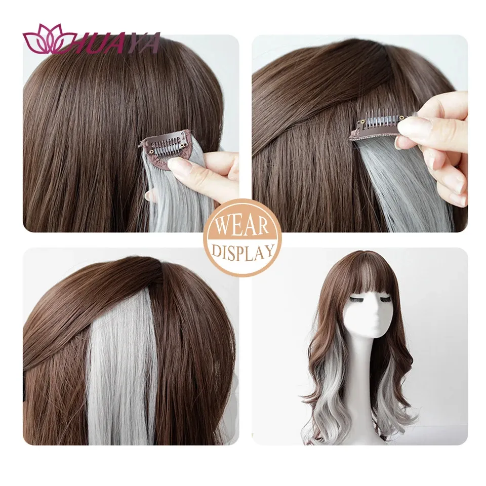 คลิปสังเคราะห์ในการต่อผมที่มีสีสันปลอมผมคลิปในชิ้นเดียววิกผมสำหรับผู้หญิง Y2K ที่มีสีสันต่อผมเสือดาว