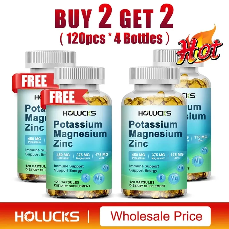 Potassium Magnesium Zinc Capsules - Bone & Heart Health Supplement Sleep Support Muscle Relaxation Stress & Anxiety Relief