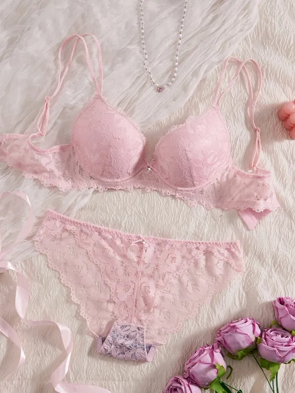 6-Piece Set Women's Underwear Set Sexy Patterned Lace Patchwork No Lining Comfortable Fitting Women's Push-Up Bra Sexy Lingerie