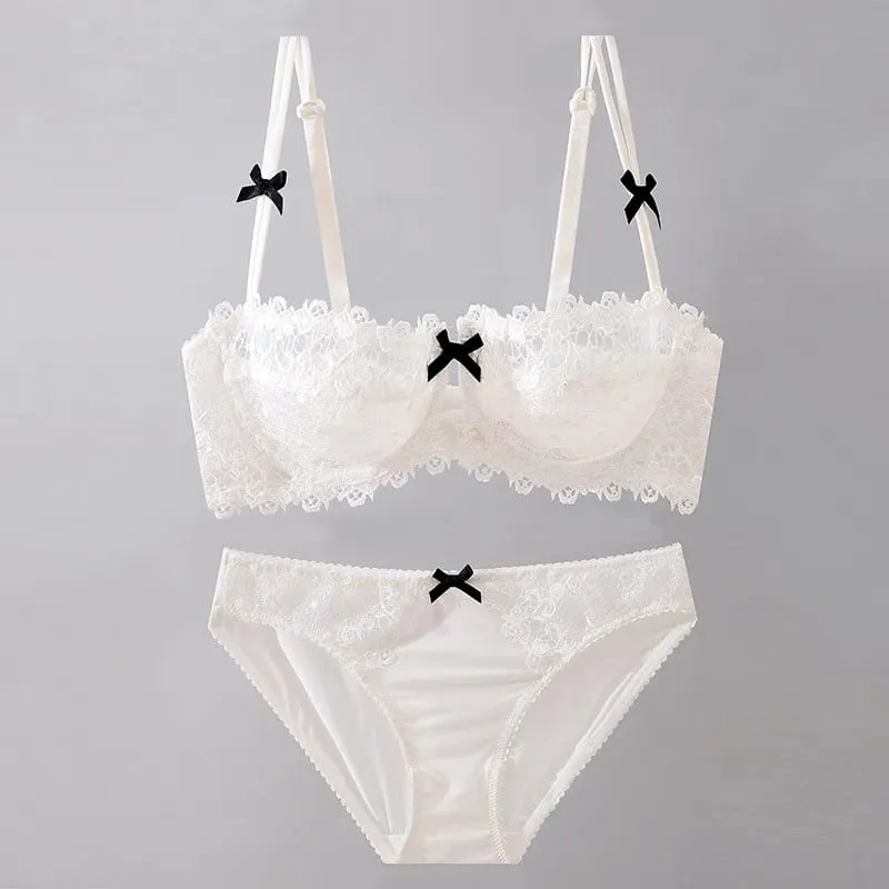 New Arrival Sweet Spicy Lace Lingerie Set Ultra Thin Half Cup Push Up Bra Soft Underwire Anti Sag Comfortable Women Wear