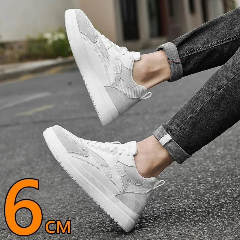 6cm Height Increase Shoes Unisex Genuine Leather & Mesh Breathable Lightweight Casual Sneakers Comfortable Elevator Footwear