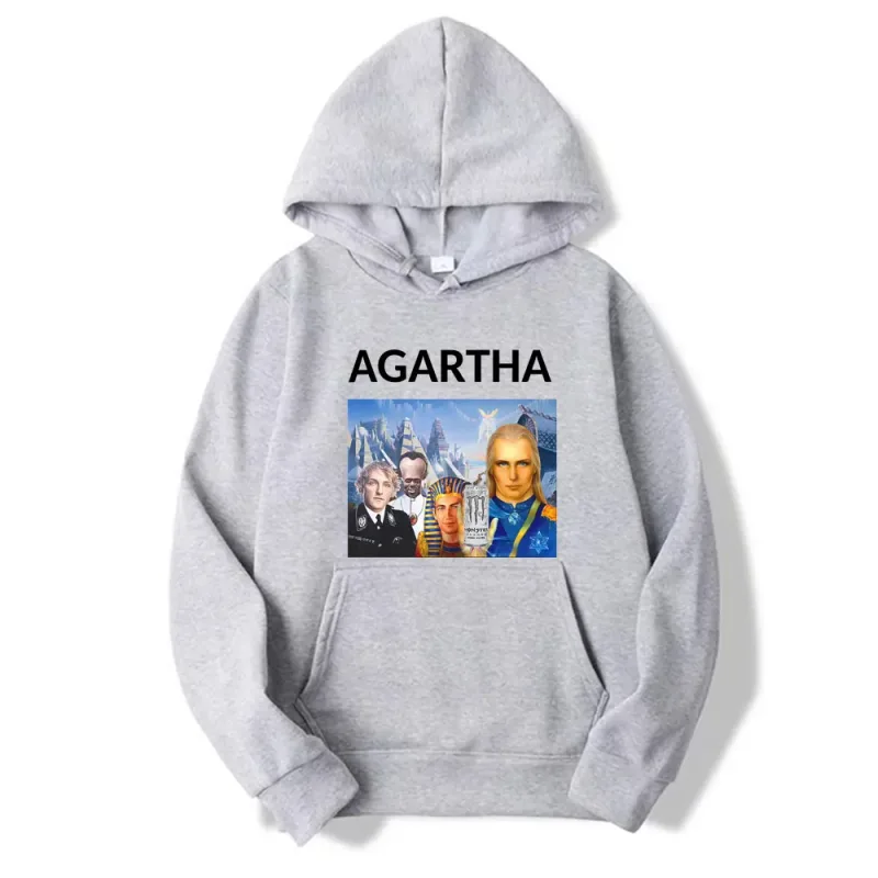 HollowEarth Agartha Meme Graphic Sweatshirt Men Women Hip Hop Vintage Style Hoodies Oversized Long Sleeve Comfort Loose Pullover