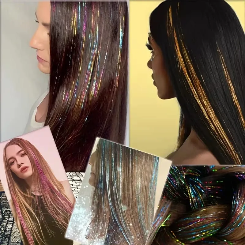 Synthetic Rainbow Tinsel Hair Extensions Clip In Shiny Glitter Wig Hairpiece for Women Party Cosplay Daily DIY Hair Accessory — image 7
