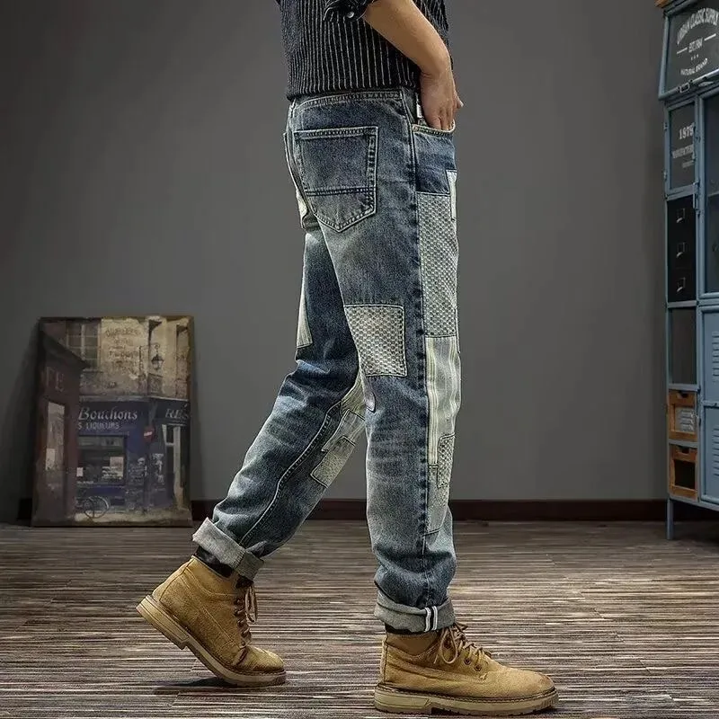 Autumn and Spring New Fashion Trend Retro Sports Straight Leg Printed Jeans Men's Casual Loose Comfortable High Quality Pants
