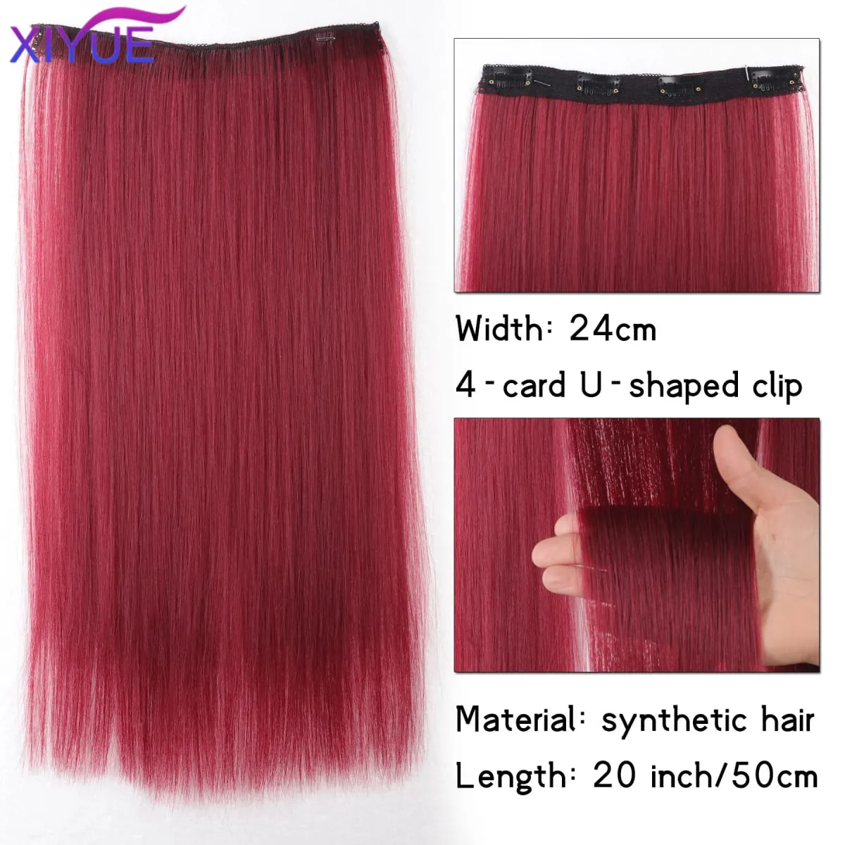 20 Zoll lange synthetische gerade Clip-in-Haarverlängerungen für Frauen – lebendige Farben, synthetische Fasern, einfach zu verwenden