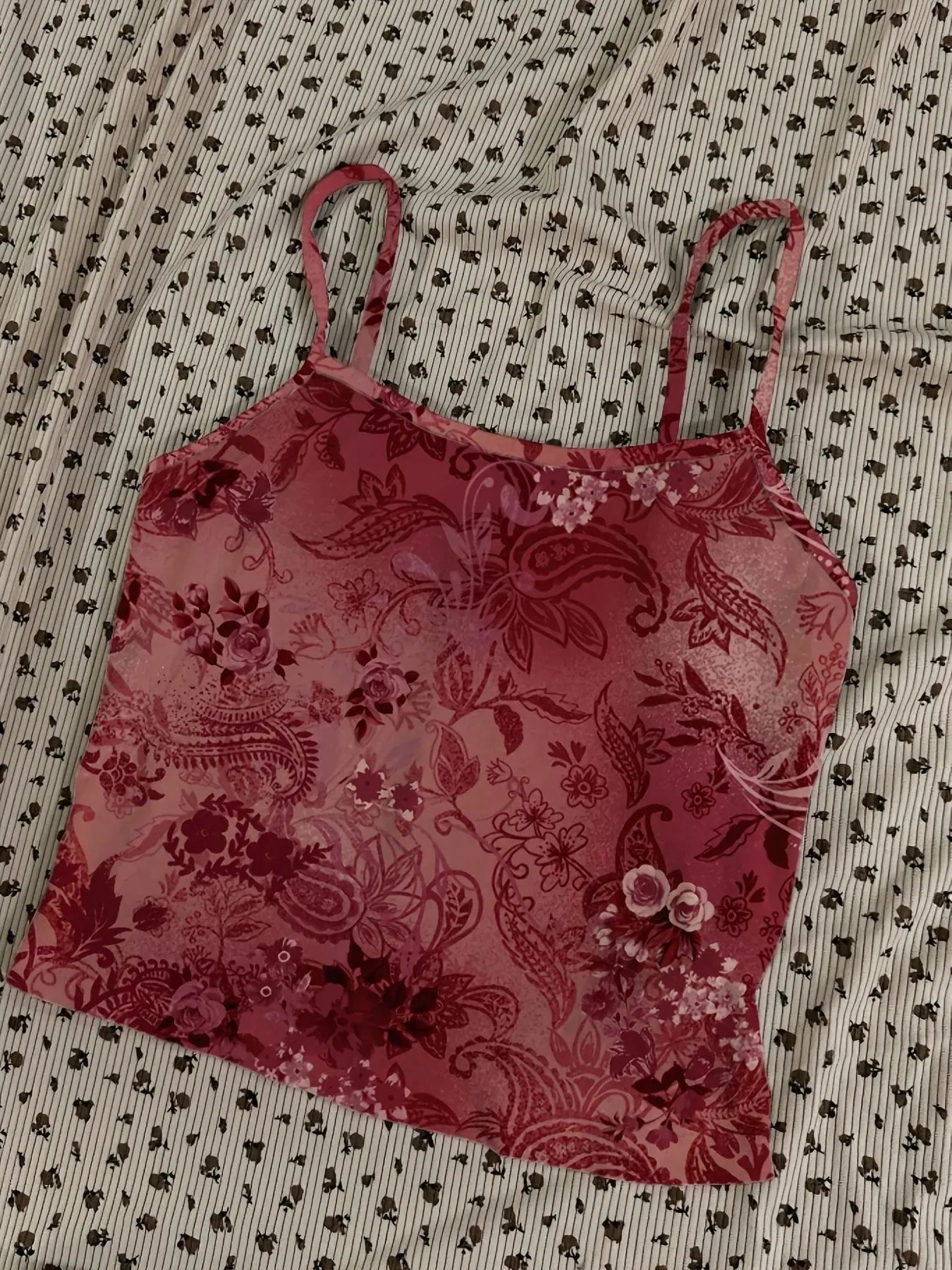 Vintage Floral Pattern Red Sexy Vest Women's Short Top