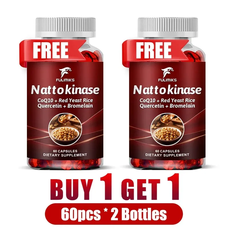Nattokinase Supplement with CoQ10 Red Yeast Rice Quercetin Bromelain Support Blood Flow Heart Health Digestive Aid Energy