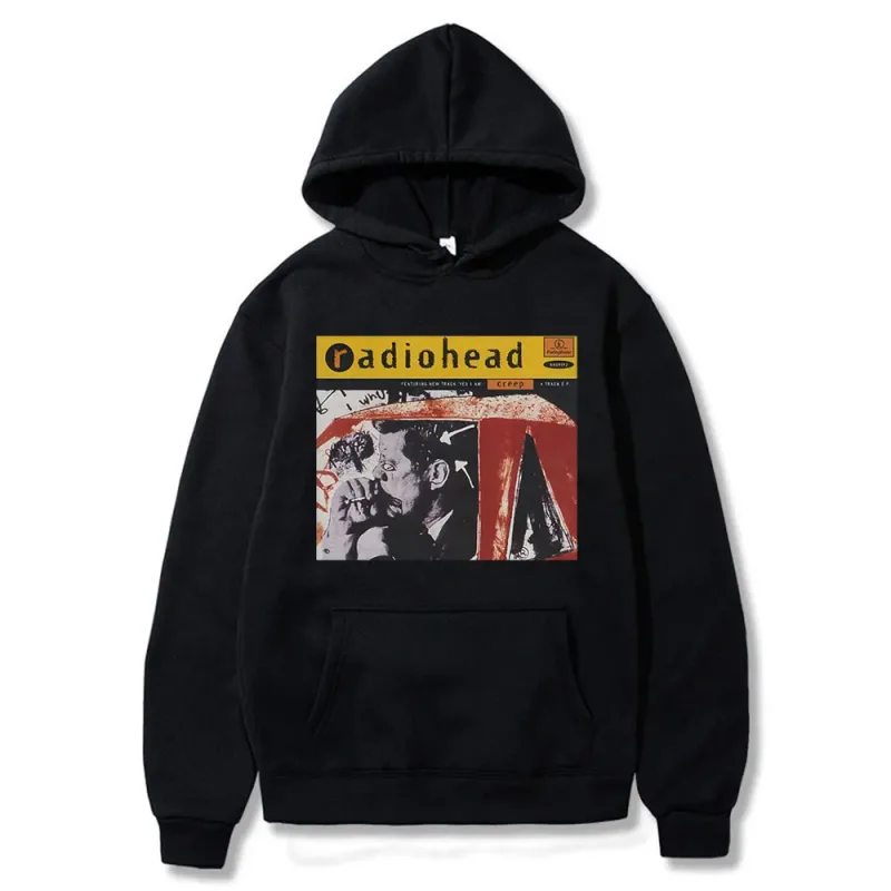 Vintage Rock Grubu Radiohead Kapüşonlu Üst Hip Hop Her Şey Müzik Albümü Baskı Kazak Harajuku Sokak Boyu Kapüşonlular Gençler