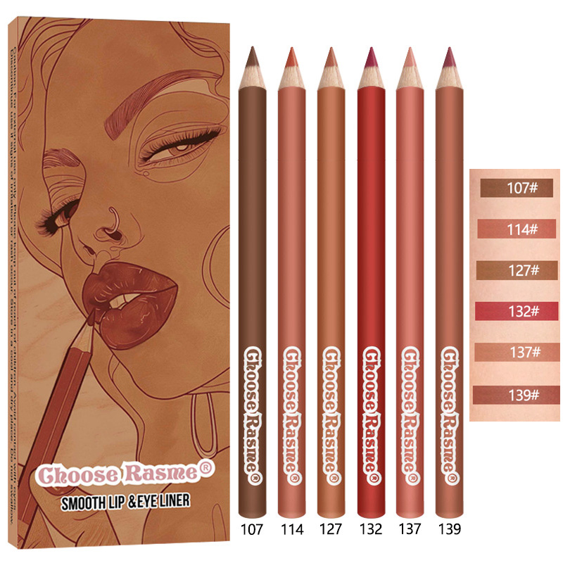 6pcs Lip Liner Pen 6 Colors Waterproof And Sweat-proof Not Easy To Fade Non-stick Cup Nude Lipstick Pencil Set Lasting Makeup