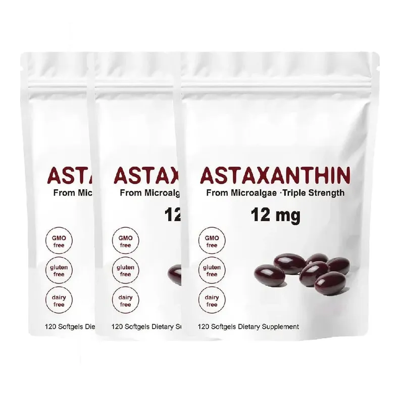 Astaxantina de triple potencia 12 mg - Suplemento antioxidante de astaxantina natural sin OGM verificado y sin gluten - 120 cápsulas blandas