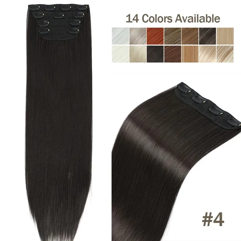 Synthetic Clip In Hair Extension 200g 24 Inches Straight Orange Brown Blonde Heat Temperature Fiber 4Pcs Clip Ins Hairpieces