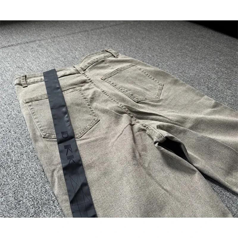 High Street RO Style Jeans Pants Men's Horn Wide Legs Look Skinny Stacked Dragging Wrinkled Cat Beard Wasteland Denim Pant