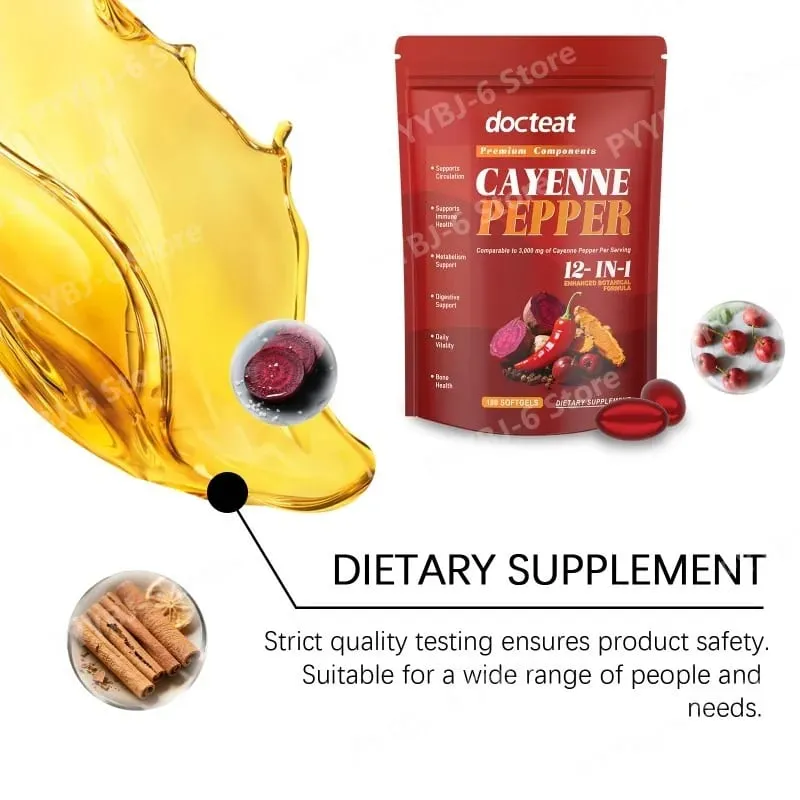 Cayenne Pepper Extract Botanical Formula Supports Circulation Immune Health &Daily Vitality180 Softgels Dietary Supplement — image 4