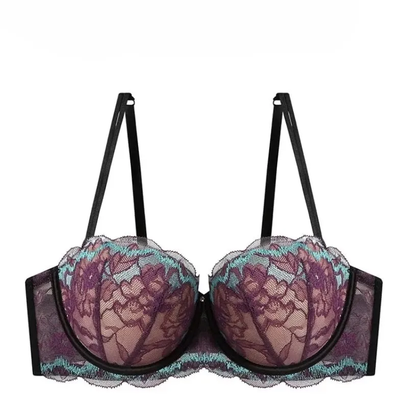 Hot Sale Purple Minimizer Bra Plus Size Soft Lace Wireless Anti Sagging Big Bust Look Smaller Breathable Bras M-XL