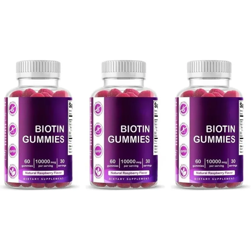 Biotin Gummies with Vitamin Vegan Gluten Free Soy Free Natural Raspberry Flavor Support Hair Nail and Skin Health 60 Gummies