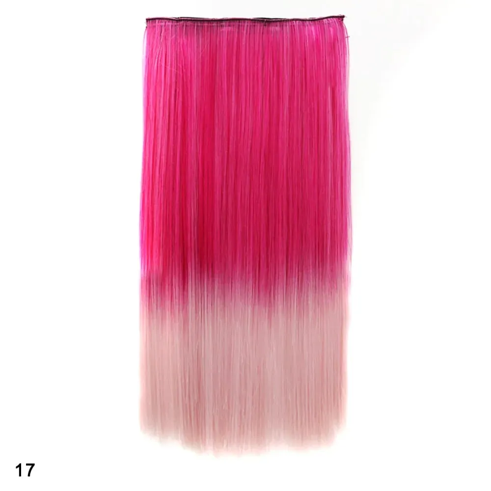 Rainbow Hairpiece Clip in One Piece Hair Extension Long Straight Synthetic Black Blue Gray Green Ombre Color Hairpieces