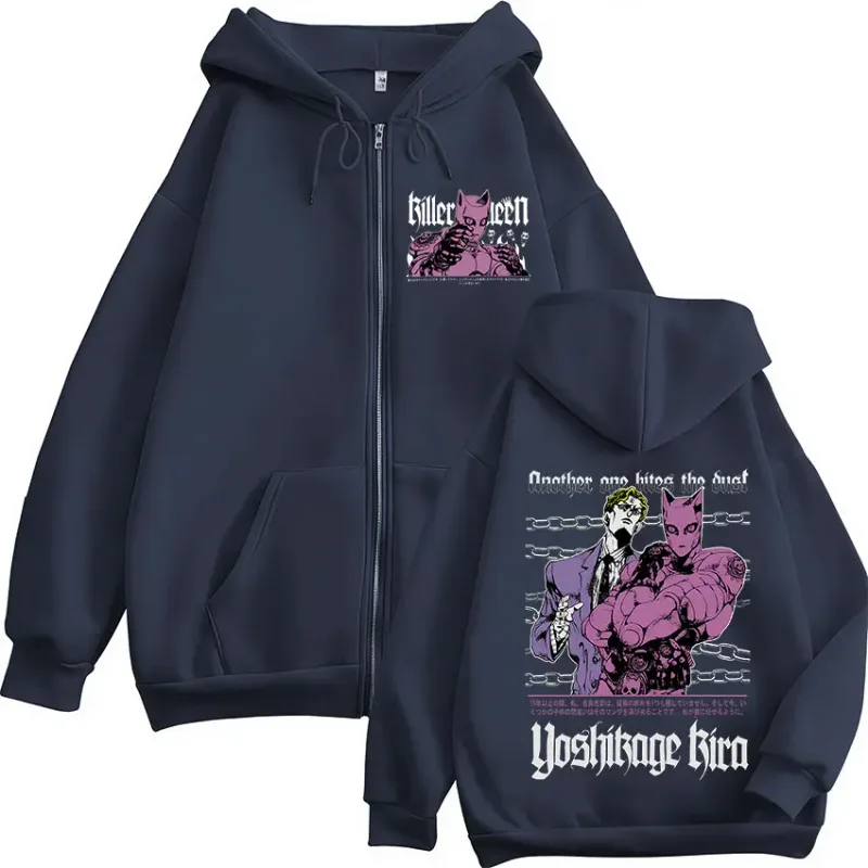 Anime Jojo Bizarre Adventure Kira Yoshikage Killer Queen Zipper Hoodies Men Women Clothing Fashion Zip Up Sweatshirts Jackets