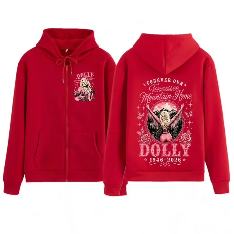 Dolly Parton Tribute 1946-2026 Country Music Zipper Hoodies Men Women Fashion Casual Zip Up Hooded Sweatshirts Jackets Coats