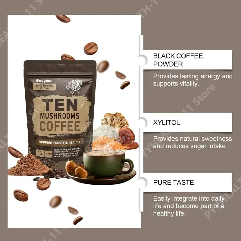 Mushroom Powder Supplement with 10 Mushroom Blend Men's Healthy Mushrooms Coffee Powder Daily Nutrition and Energy Support