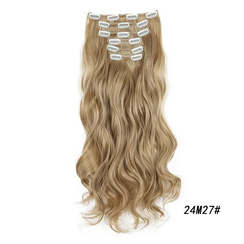 Synthetic Long Curly 16 Clips Hair Extension Heat Resistant Fiber Black Brown Hairpiece for Women Cosplay Wig Halloween Wig Part