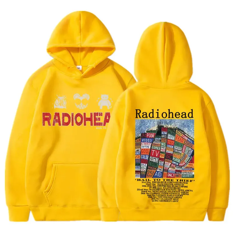 Felpa con cappuccio con stampa vintage Radiohead Abbigliamento donna da uomo Pullover Hip Hop Rock Band Hail To The Thief Felpe con cappuccio per album musicale