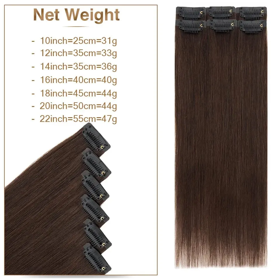 S-noilite Seamless PU Thin Weft 6Pcs Clip in Hair Extensions Real Human Hair Straight Soft Silk Clip in Extensions for Women
