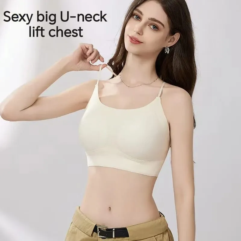 2025 Sexy French Camisole Backless Bra One-piece Seamless Lifting Lingerie No Underwire Gathering Anti-sagging Fix Cup Bra
