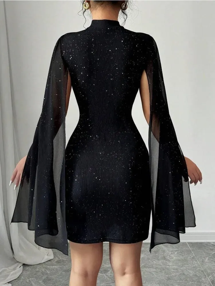 Summer Vintage Sparkly Sequin Dress with Keyhole Neckline Fashion Mini Bodycon Party Gown Elegant Slim Fit Evening Dresses