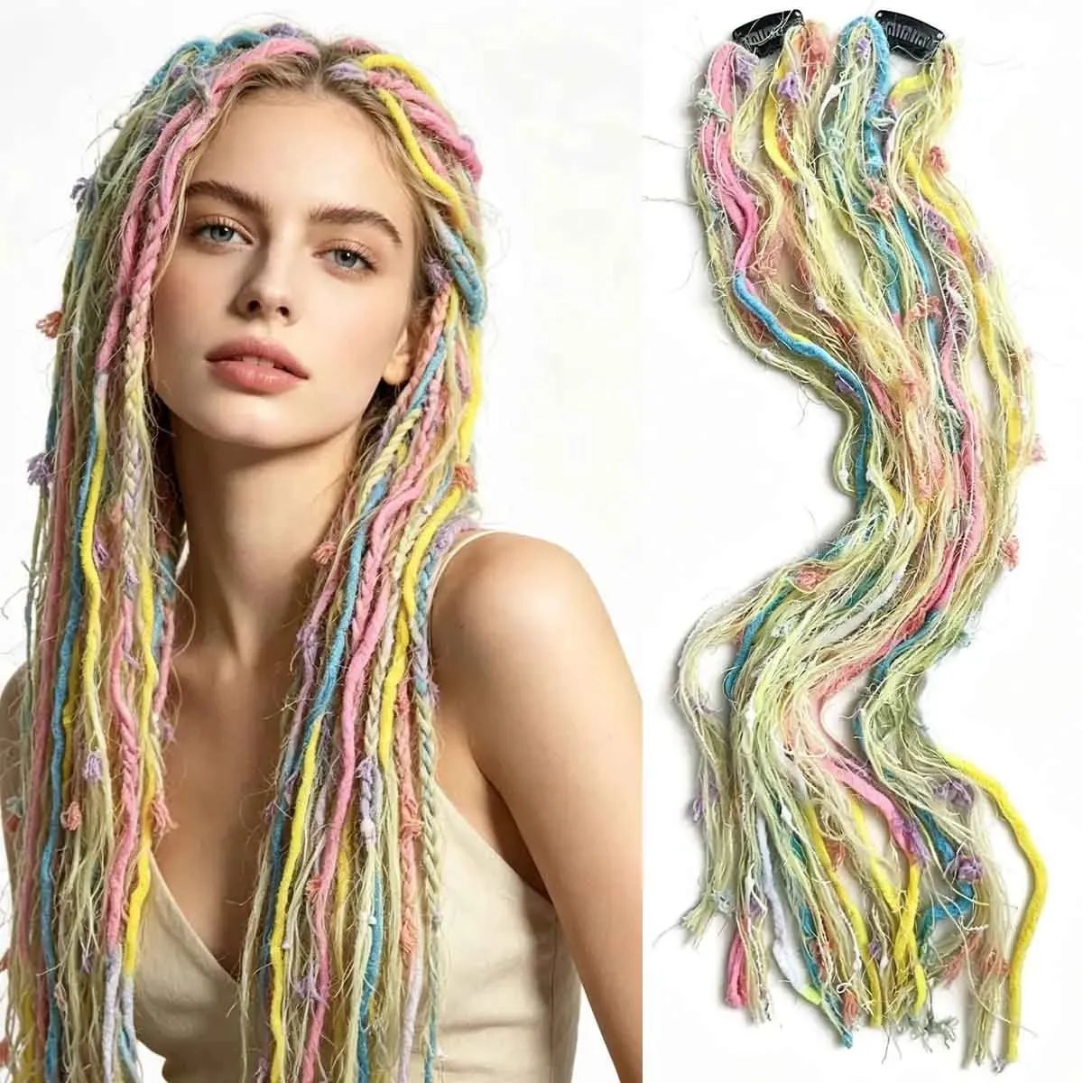 Synthetic Clip In Pastel Pink Macaron Faux Locs Hair Extensions Handmade Textured Straight With HairPieces For Women Daily Party